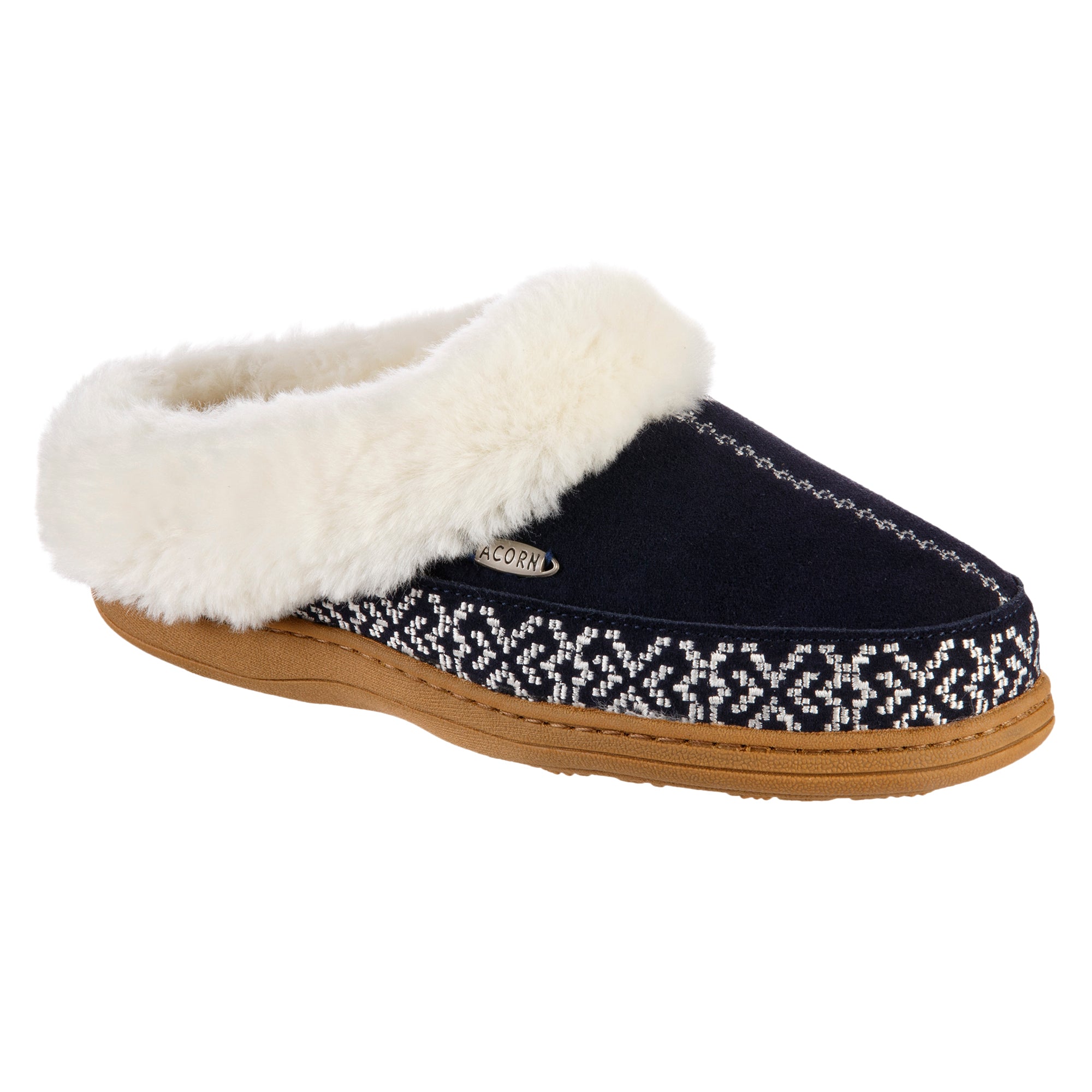 Acorn Women s Greta Embroidered Clog Slipper with Cloud Contour Comfort Navy Blue Women 9.5 10.5