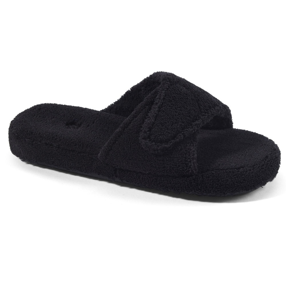  Womens Casual Open Toe Towel Fabric Slipper Thick Sole Round  Toe Strap Slide Sandals Embossed Cotton Slippers (Black,5,5)